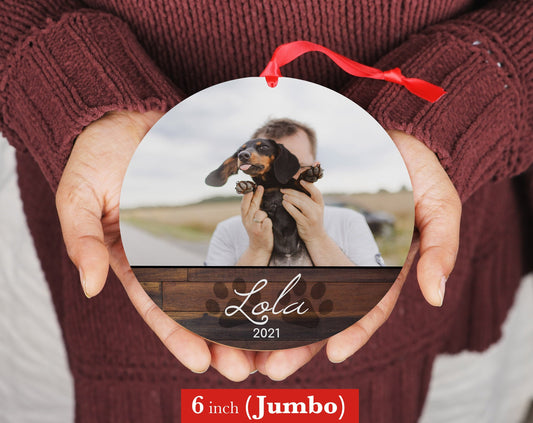 Personalized Pet Sympathy Gift - Christmas Photo Ornament - 4" or 6 (JUMBO)" - Personalized Christmas Ornament - Dog Memorial Photo