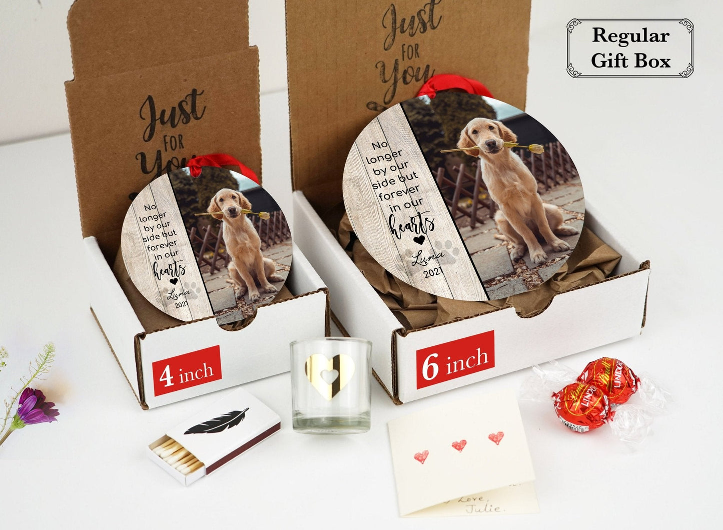 Adorno gigante personalizado para condolencias a tu mascota - Envío gratis - Adorno navideño personalizado de 10 o 15 cm - Foto conmemorativa de perro, regalo por la pérdida de un perro