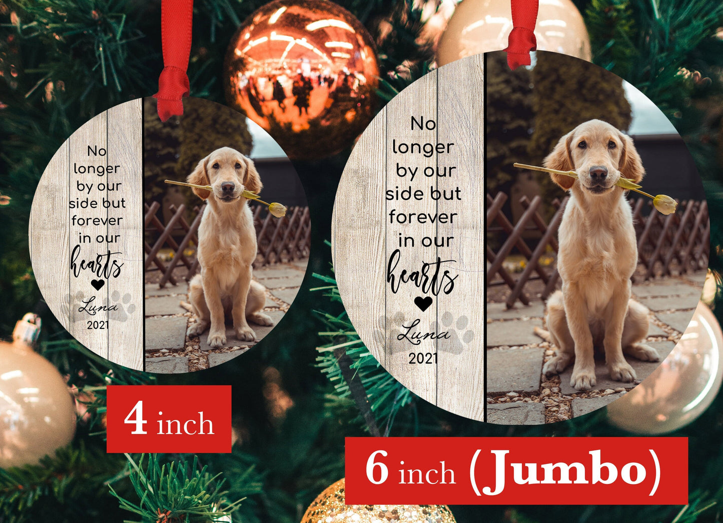 Personalized Pet Sympathy Gift JUMBO Ornament - Free Shipping - 4" or 6" Personalized Christmas Ornament - Dog Memorial Photo, Dog Loss Gift