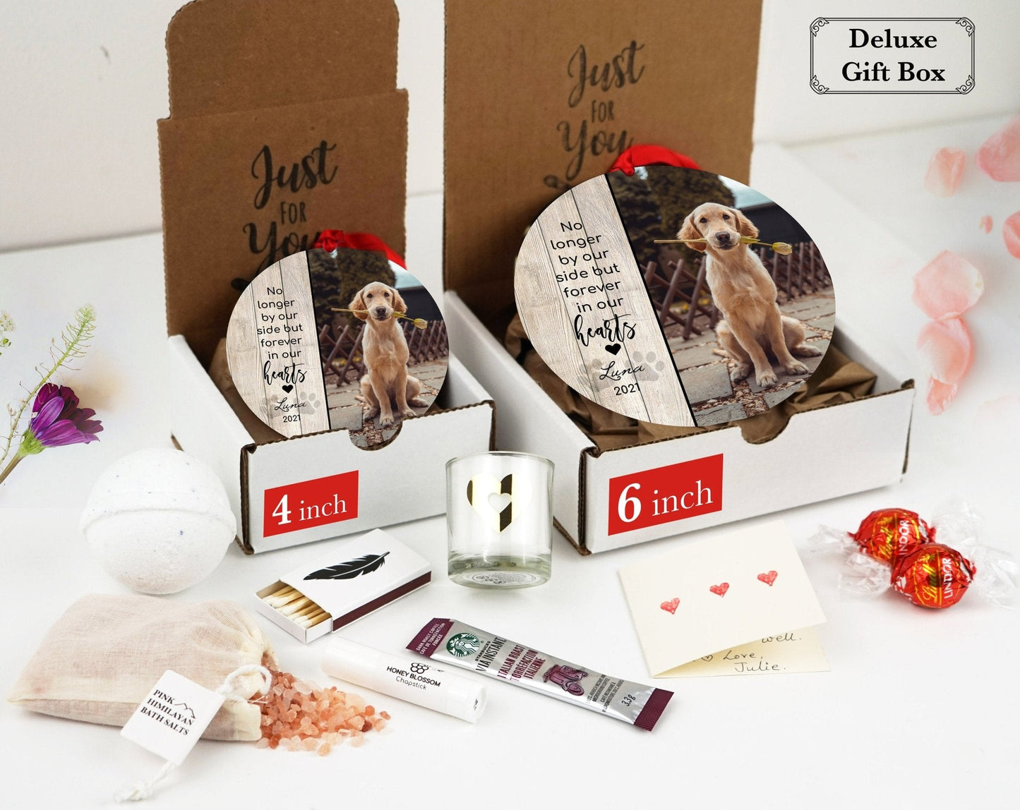 Adorno gigante personalizado para condolencias a tu mascota - Envío gratis - Adorno navideño personalizado de 10 o 15 cm - Foto conmemorativa de perro, regalo por la pérdida de un perro