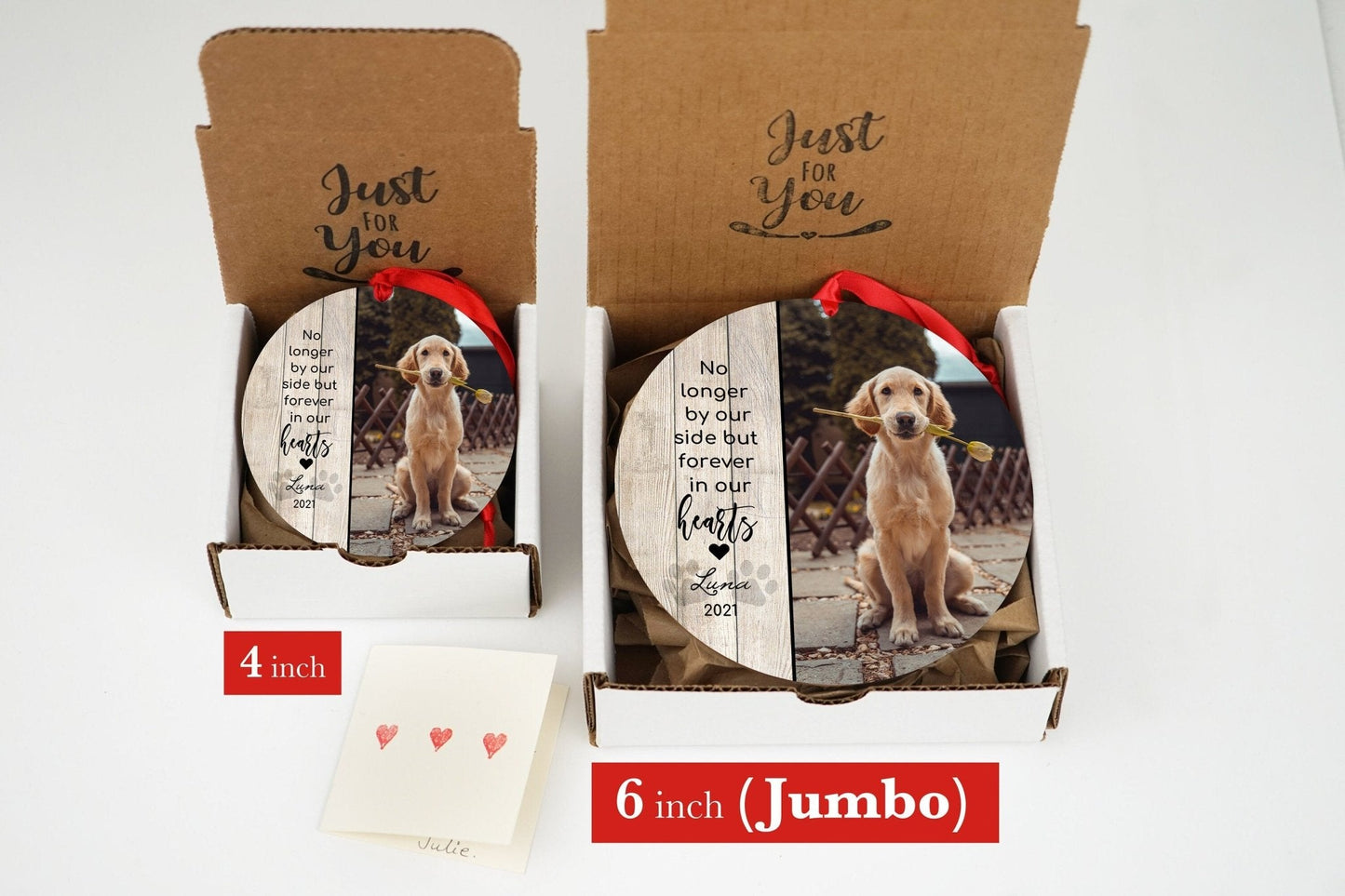 Adorno gigante personalizado para condolencias a tu mascota - Envío gratis - Adorno navideño personalizado de 10 o 15 cm - Foto conmemorativa de perro, regalo por la pérdida de un perro