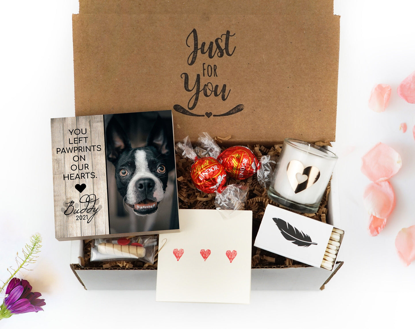 Personalized Pet Memorial Gift 4" or 6" - Printed Wood Photo Block - You Left Paw Prints On Our Heart - Dog Memorial Frame