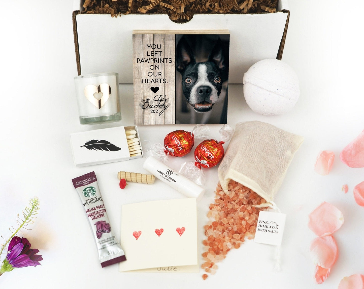 Regalo conmemorativo personalizado para mascotas de 10 o 15 cm - Bloque de fotos de madera impreso - Dejaste huellas en nuestro corazón - Marco conmemorativo para perros