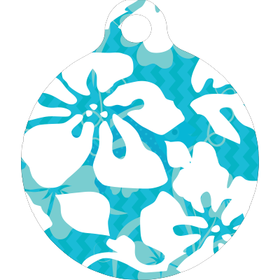 Placa de identificación para perro en HD con diseño floral azul de isla