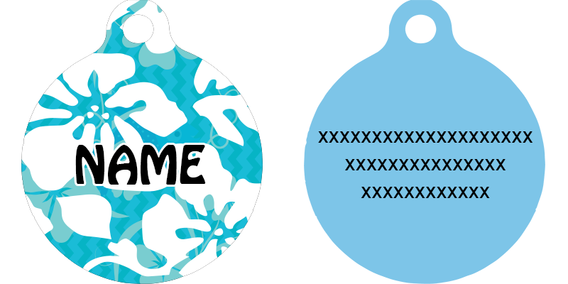 Placa de identificación para perro en HD con diseño floral azul de isla