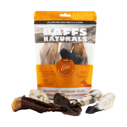 BAFFS NATURALS Friandises à mâcher pour chiens en oreilles d'agneau de qualité supérieure entièrement naturelles – (sachet de 99 g)