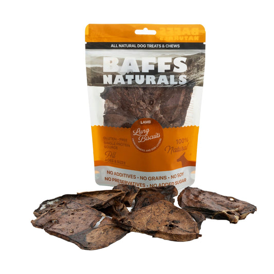 Biscuits aux poumons d'agneau premium entièrement naturels BAFFS NATURALS – Paquet de 2 (113 g chacun)