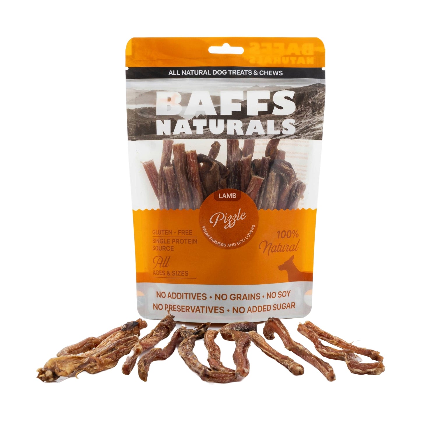 BAFFS NATURALS Friandises à mâcher pour chiens à base de pénis d'agneau de qualité supérieure entièrement naturelles – (sachet de 227 g)