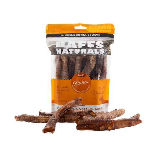 BAFFS NATURALS Friandises à mâcher pour chiens à base de trachée d'agneau de qualité supérieure entièrement naturelle – Paquet de 2 (10 friandises chacune)