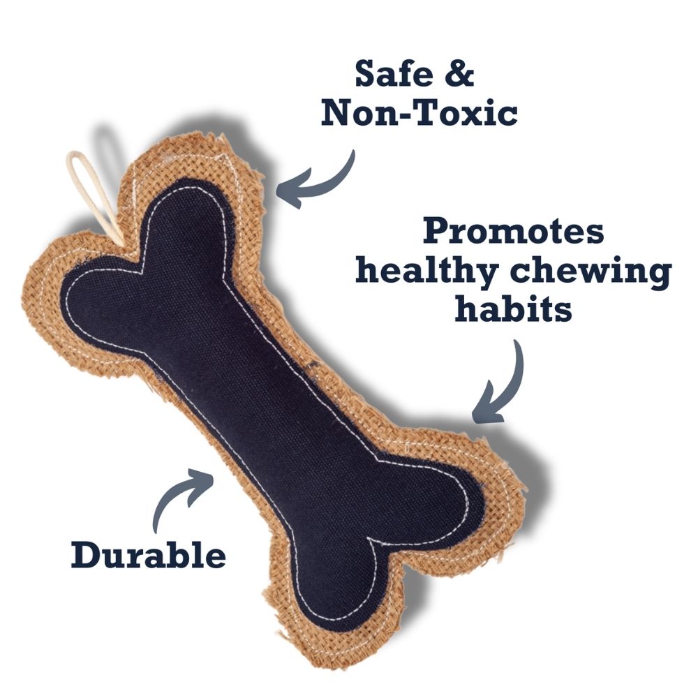 Juguete masticable para perros Country Living de piel de vaquero y yute con forma de hueso: duradero, seguro y no tóxico.