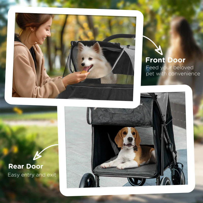 Cochecito plegable de un solo clic para perros grandes, medianos y pequeños, mascotas y gatos con almacenamiento.