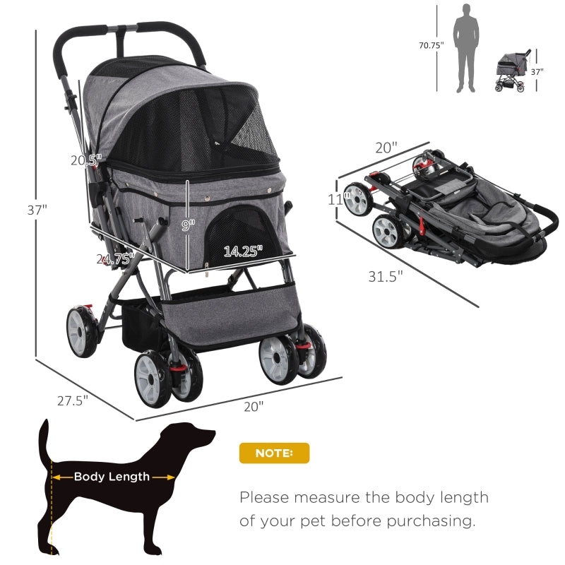 Cochecito de viaje plegable para mascotas con asa reversible 