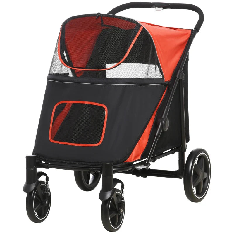 Cochecito plegable de un solo clic para perros grandes, medianos y pequeños, mascotas y gatos con almacenamiento.