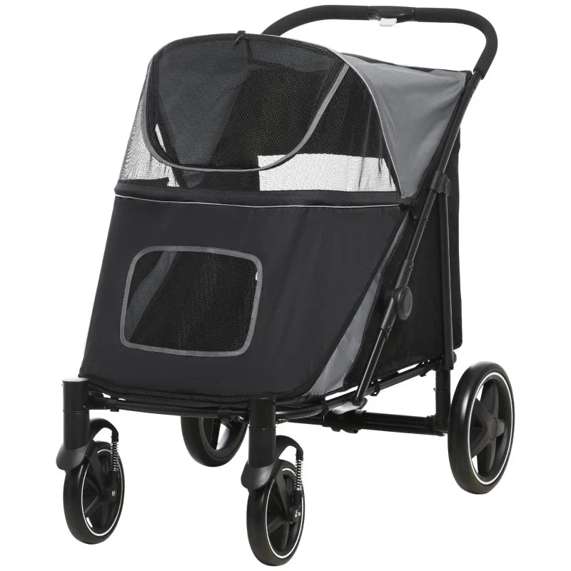Cochecito plegable de un solo clic para perros grandes, medianos y pequeños, mascotas y gatos con almacenamiento.