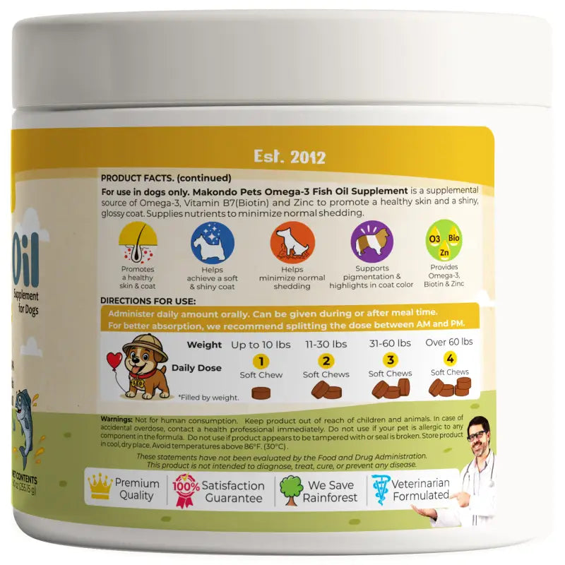 Omega 3 para perros - Aceite de salmón - 120 comprimidos masticables blandos