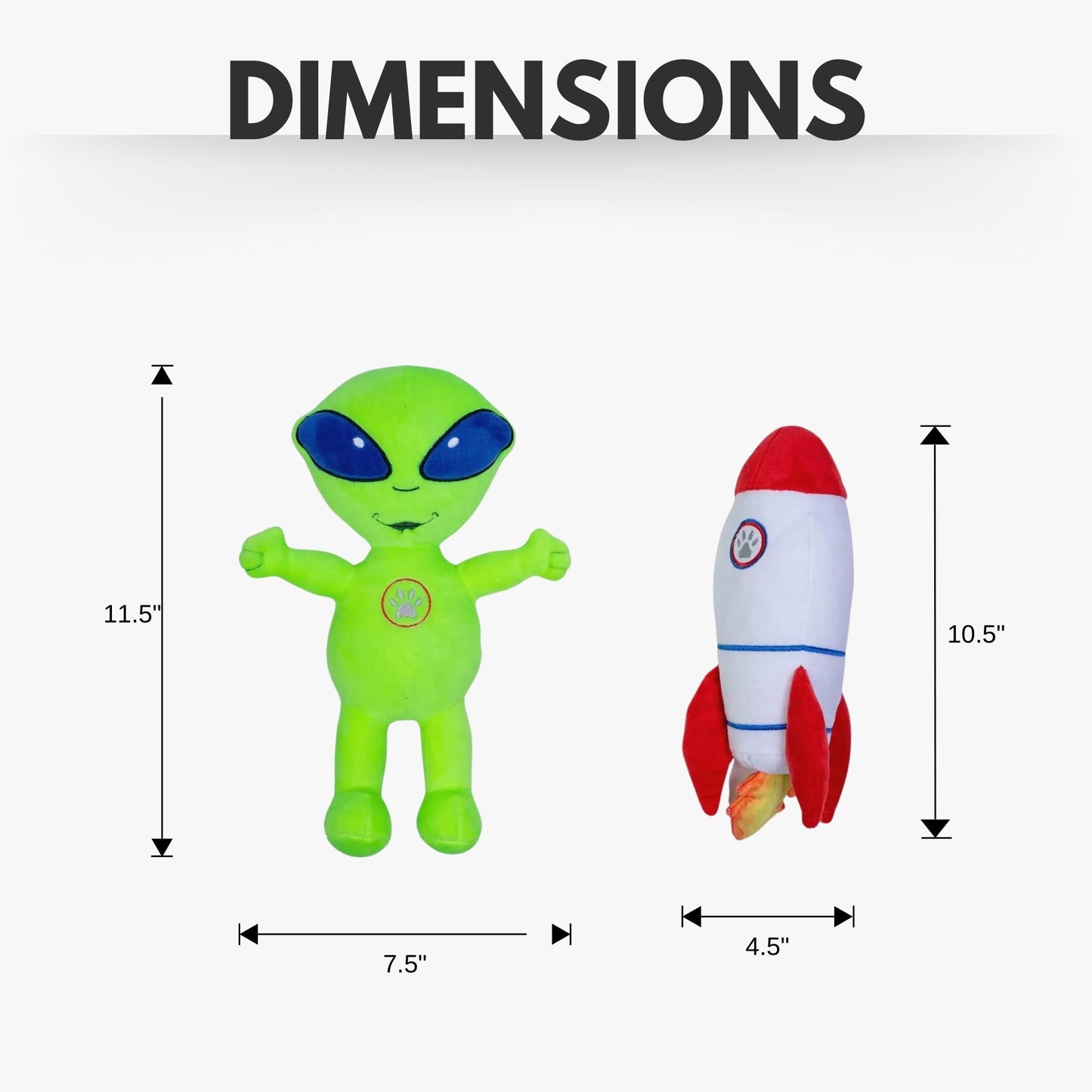 Coffret cadeau de peluches pour chien : extraterrestre et fusée – avec couineur et papier froissé pour des heures de jeu amusantes