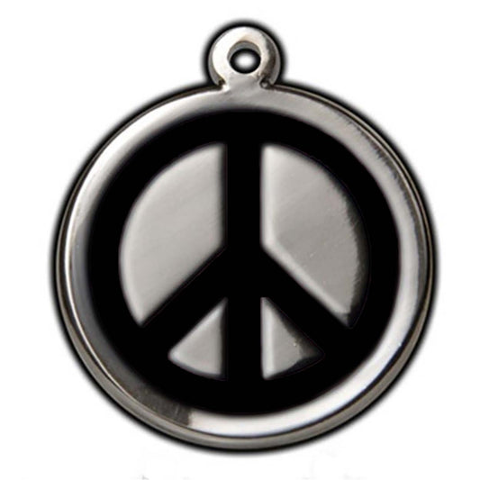 Médaille d'identification pour chien avec symbole de paix noir - Gravure 