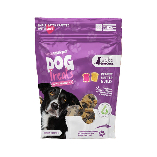 Friandises à mâcher moelleuses pour chiens JoJo Good Chews au beurre de cacahuète et à la confiture (paquet de 2)