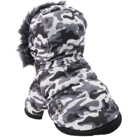 Pet Life ® Classic Metallic Fashion 3M Insulated Dog Coat Parka  w/ Removable Hood