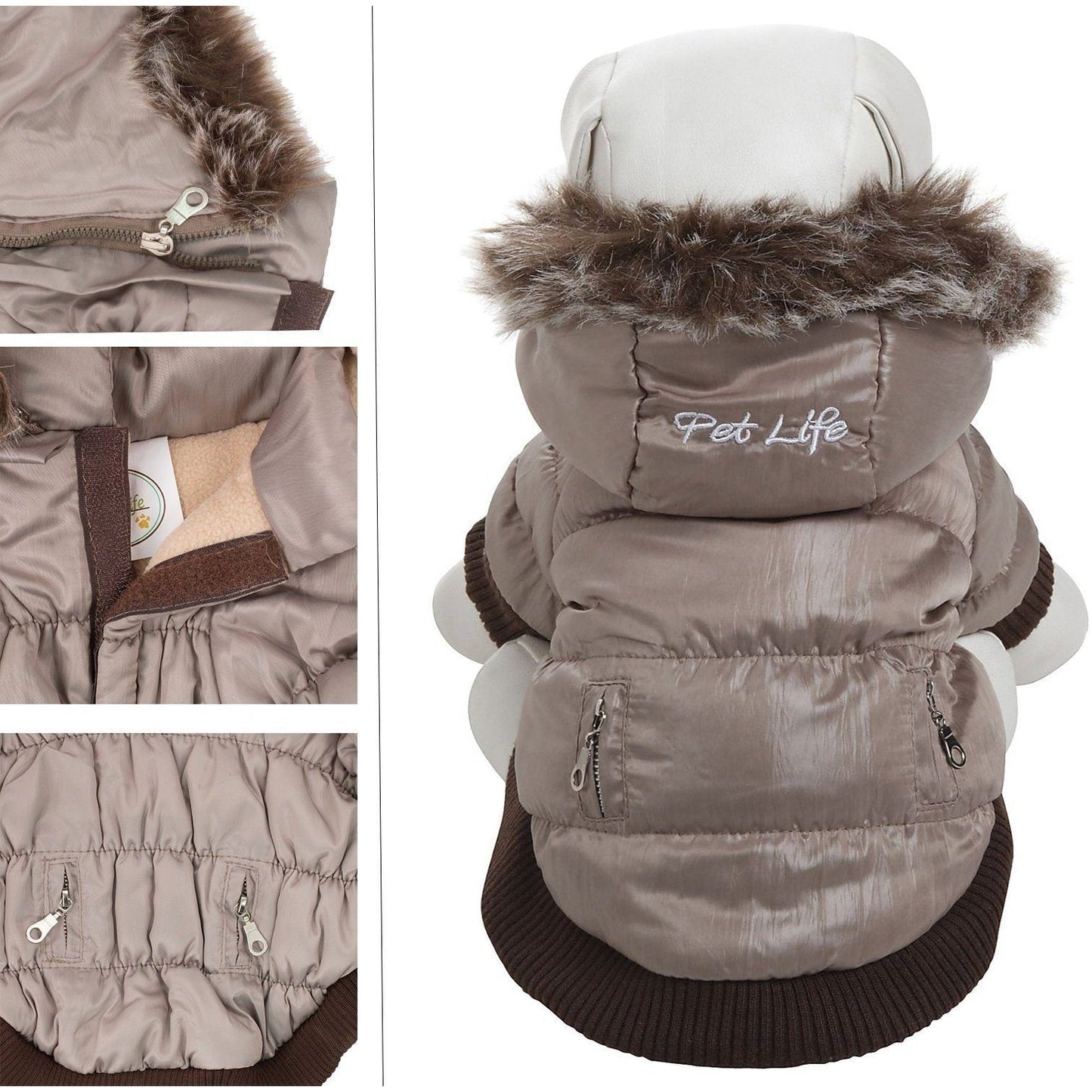 Pet Life ® Classic Metallic Fashion 3M Insulated Dog Coat Parka  w/ Removable Hood