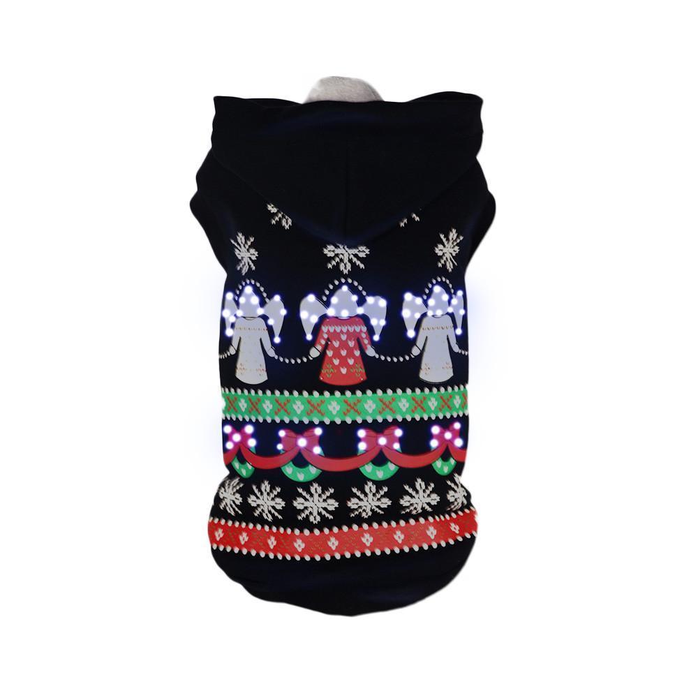 Pet Life ® LED Lighting Patterned Holiday Hooded Dog Costume Sweater w/ Included Batteries