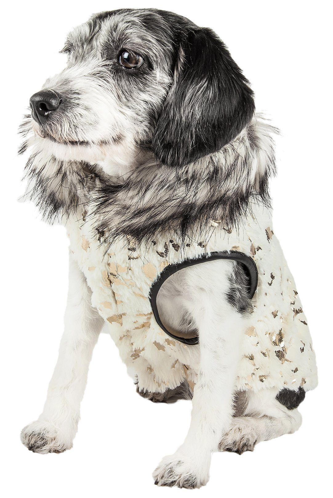 Pet Life ®  Luxe 'Gilded Rawffled' Gold-Plated Designer Fur Dog Coat