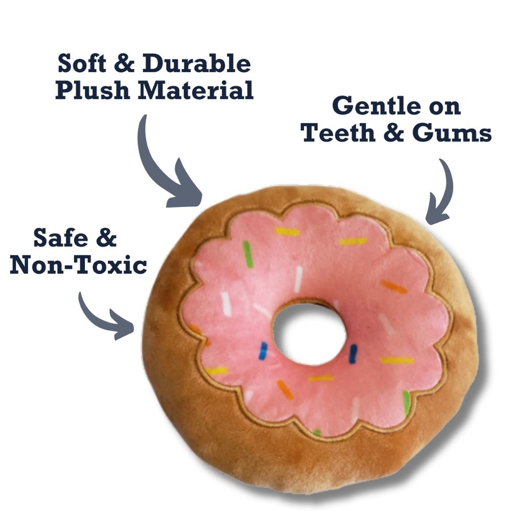 Juguete de peluche para perros en forma de donut: suave, masticable y tierno, seguro y no tóxico, ideal para buscar, jugar al tira y afloja y masticar suavemente. Fresa.