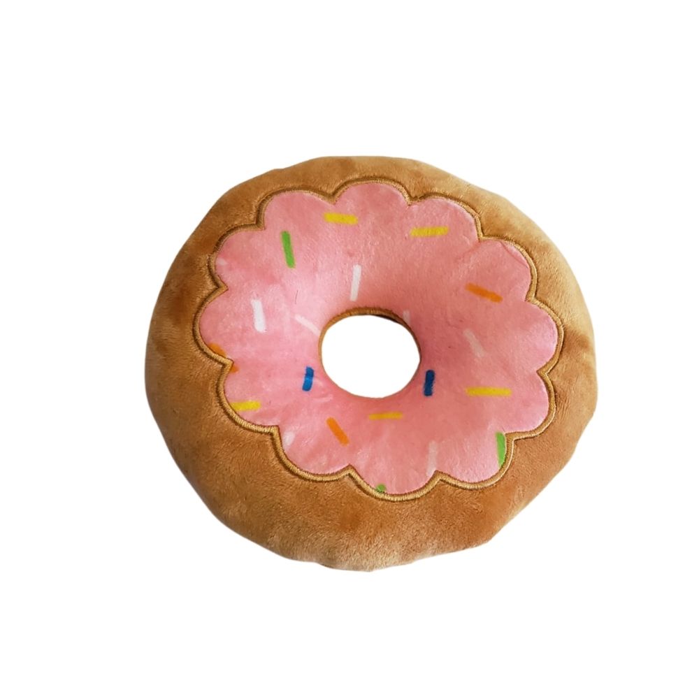 Juguete de peluche para perros en forma de donut: suave, masticable y tierno, seguro y no tóxico, ideal para buscar, jugar al tira y afloja y masticar suavemente. Fresa.