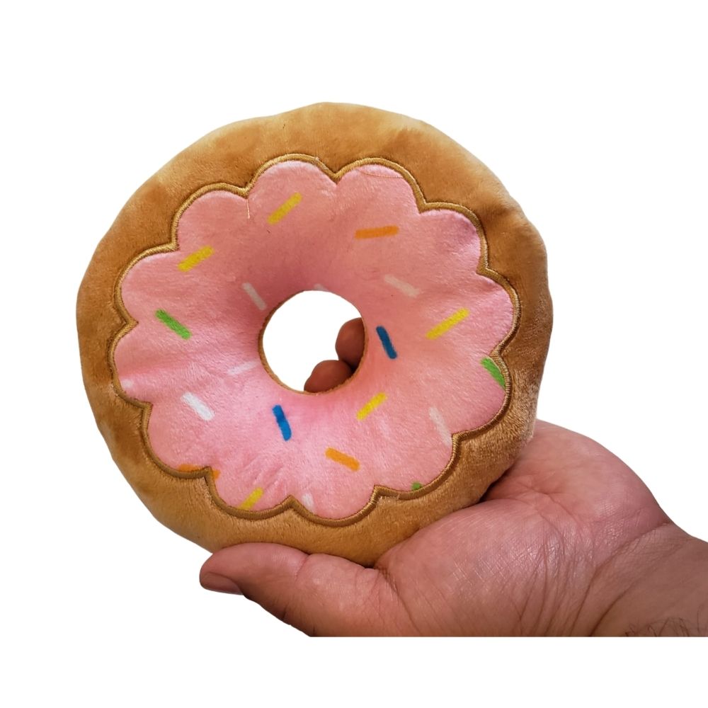 Juguete de peluche para perros en forma de donut: suave, masticable y tierno, seguro y no tóxico, ideal para buscar, jugar al tira y afloja y masticar suavemente. Fresa.