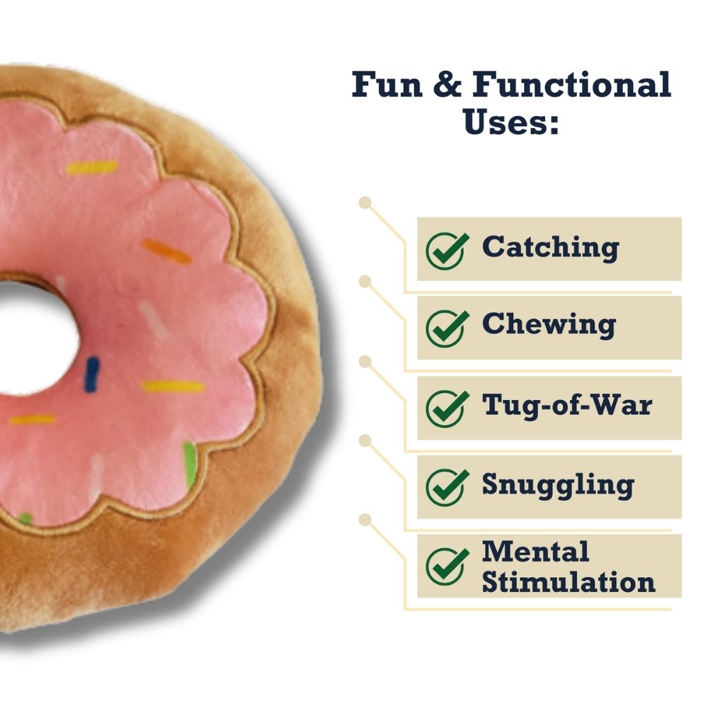 Juguete de peluche para perros en forma de donut: suave, masticable y tierno, seguro y no tóxico, ideal para buscar, jugar al tira y afloja y masticar suavemente. Fresa.