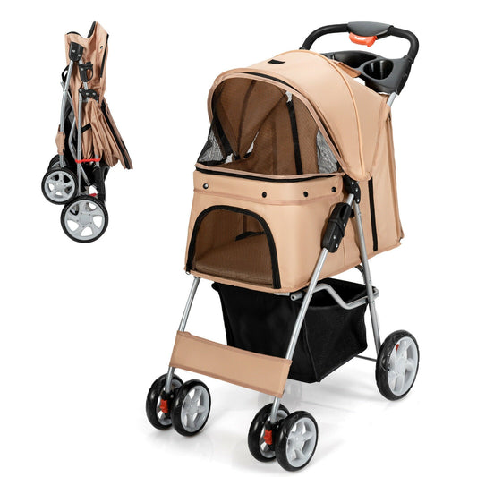 Poussette pliable pour animaux de compagnie, porte-bébé de voyage à 4 roues 