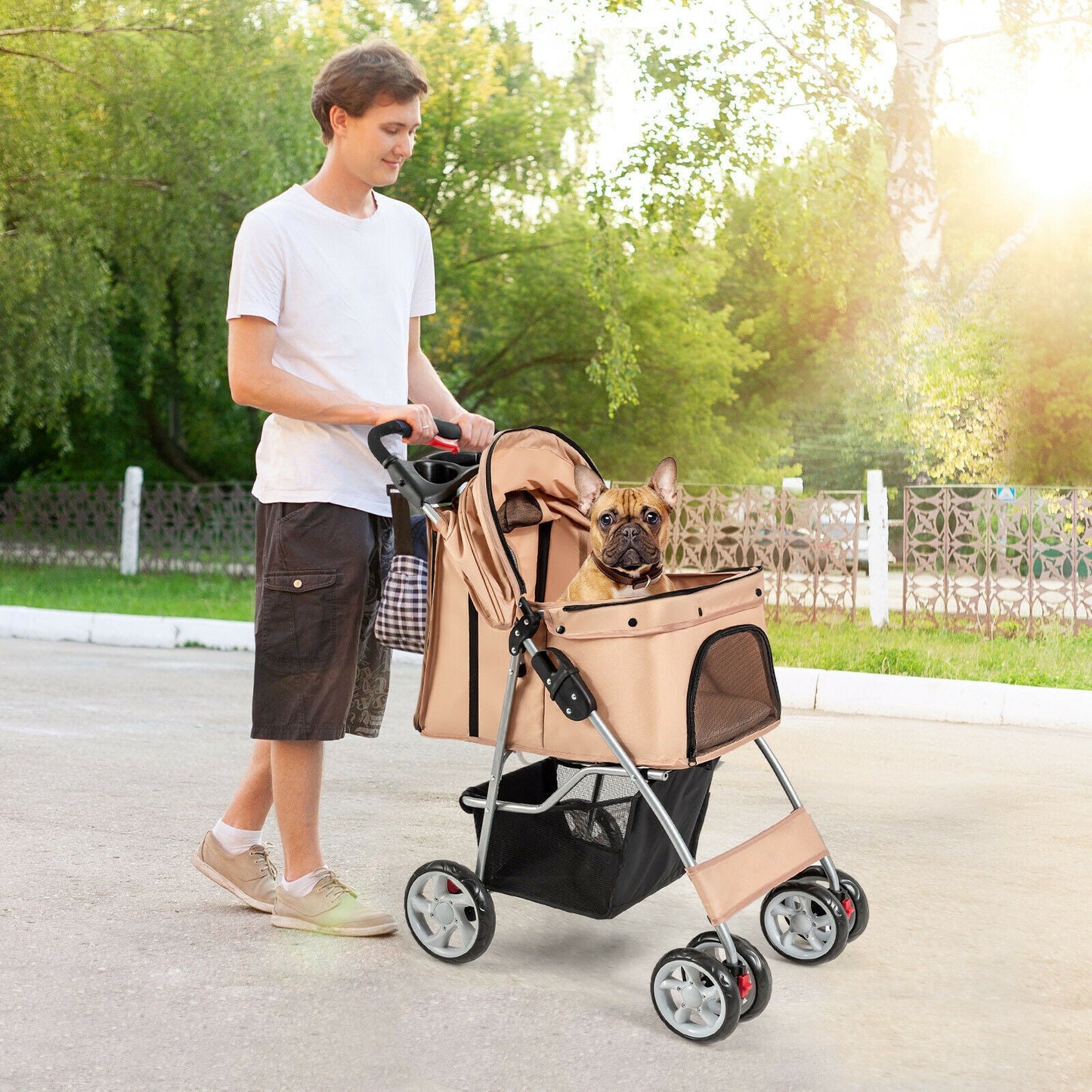 Poussette pliable pour animaux de compagnie, porte-bébé de voyage à 4 roues 