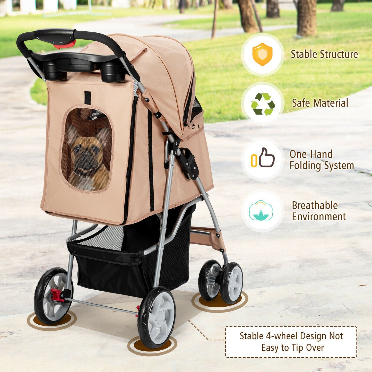 Poussette pliable pour animaux de compagnie, porte-bébé de voyage à 4 roues 