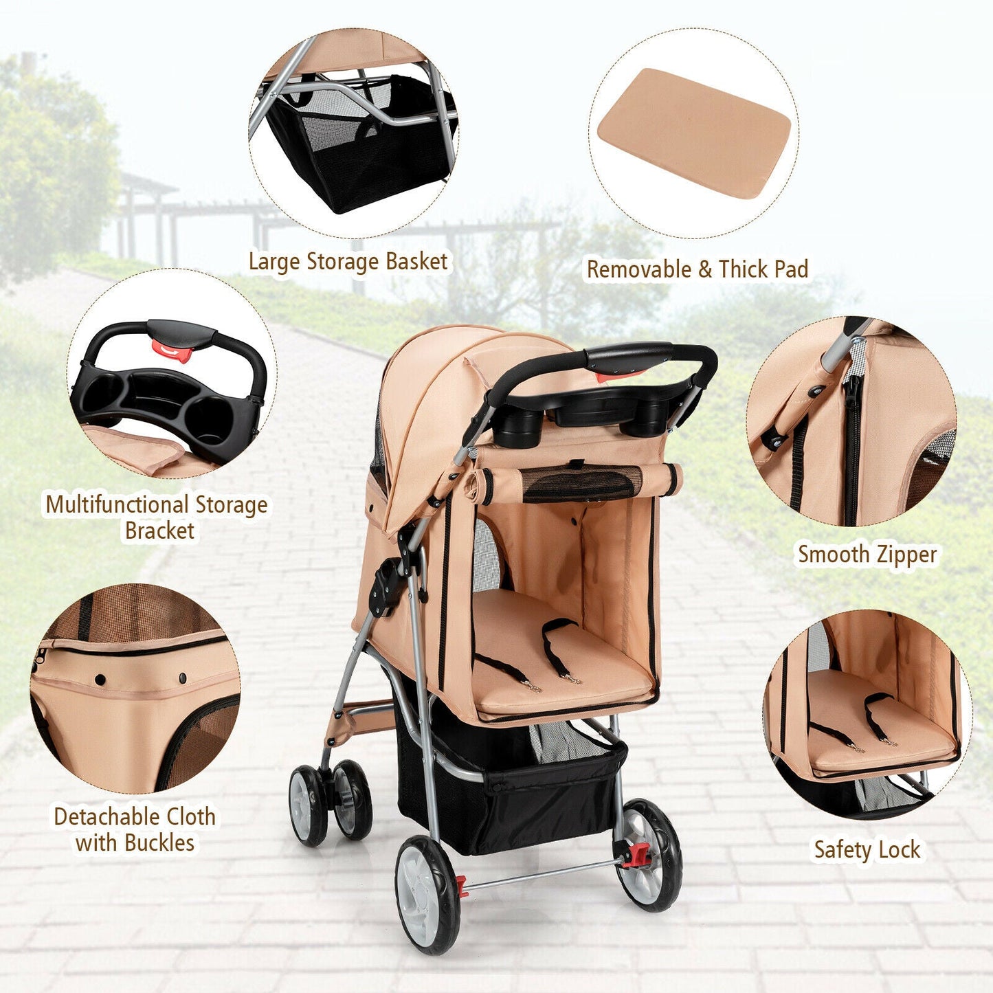 Poussette pliable pour animaux de compagnie, porte-bébé de voyage à 4 roues 