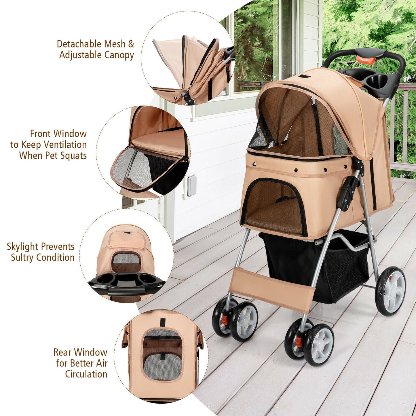 Poussette pliable pour animaux de compagnie, porte-bébé de voyage à 4 roues 