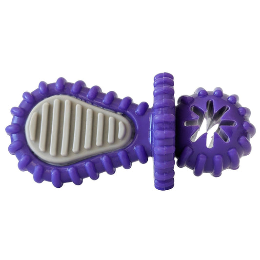 Sucette dentaire en caoutchouc violet pour chien – Nervures, trou pour friandises et conception durable