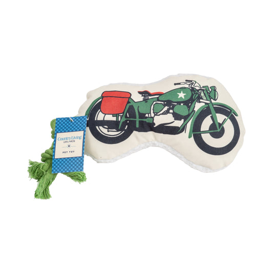 Moto militaire rétro Country Living avec couineur et peluche en papier froissé