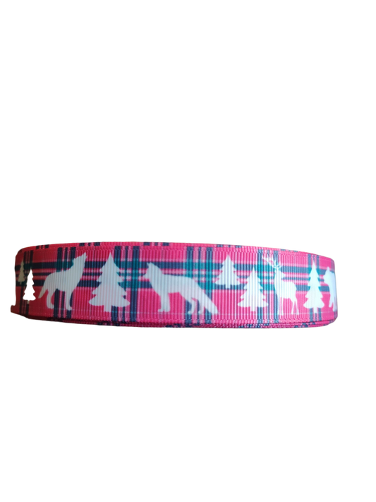 Collier pour chien en nylon à carreaux roses et à motifs animaliers