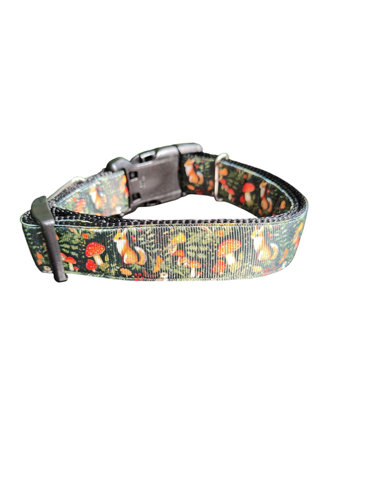 Collier pour chien en nylon à motifs de champignons et de renards