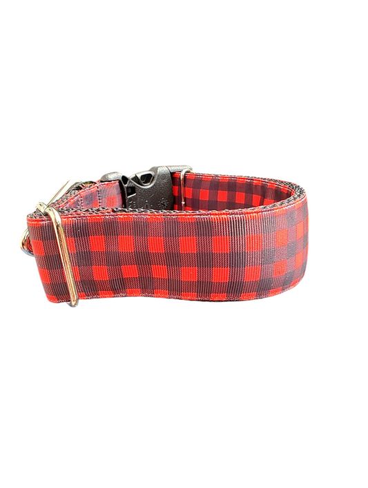 Collier pour chien en nylon à carreaux rouges de 3,8 cm de large