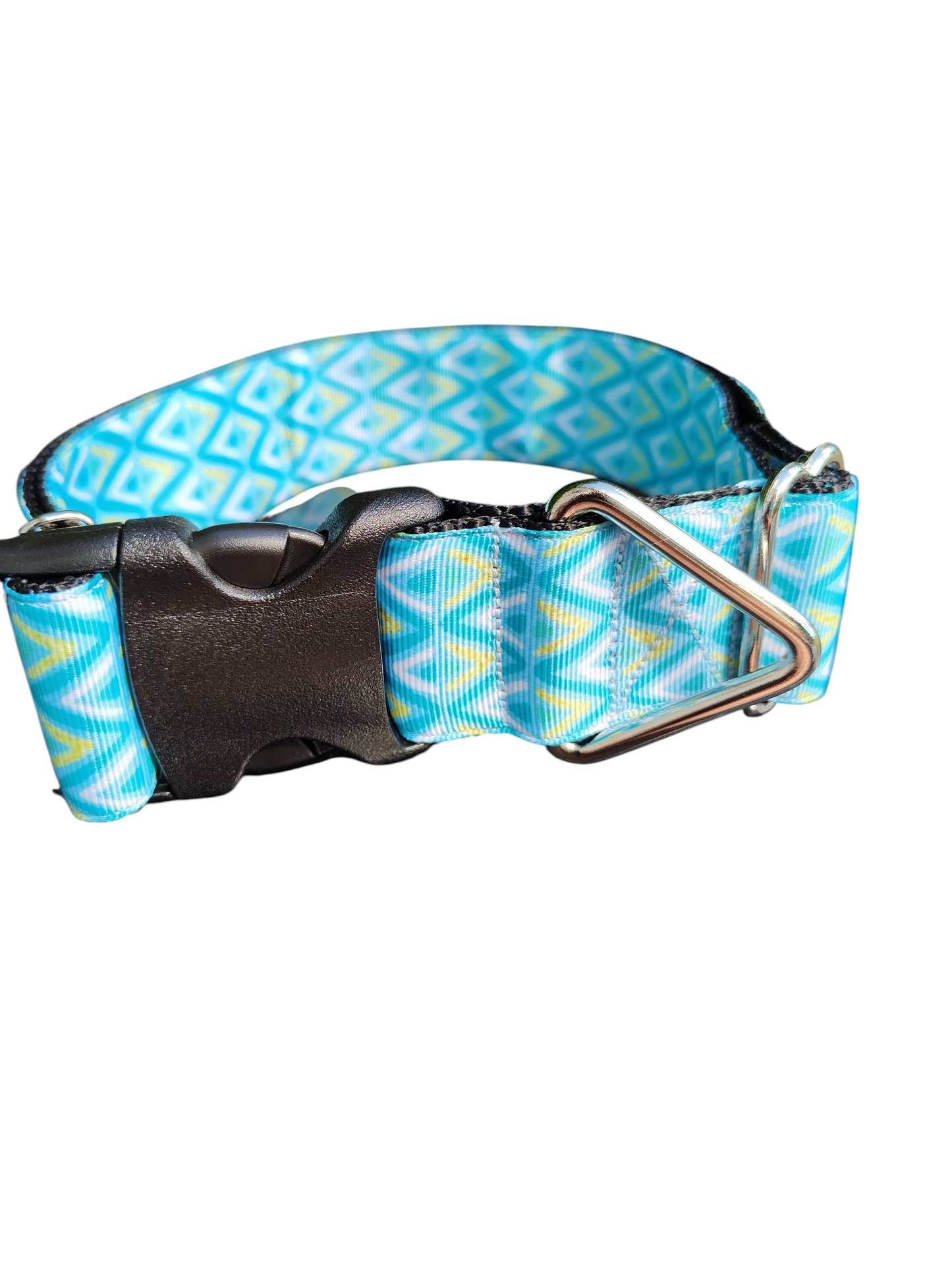 Collar para perro de nailon azul en zigzag de 1,5" de ancho