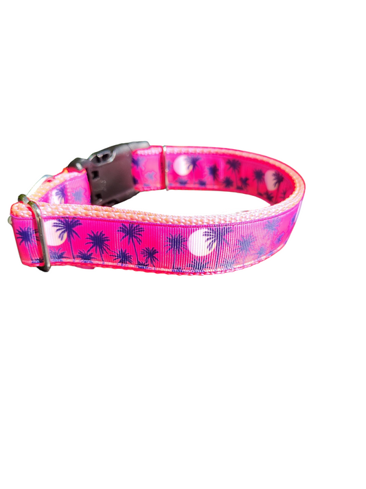 Collier pour chien en nylon à motifs de palmiers roses