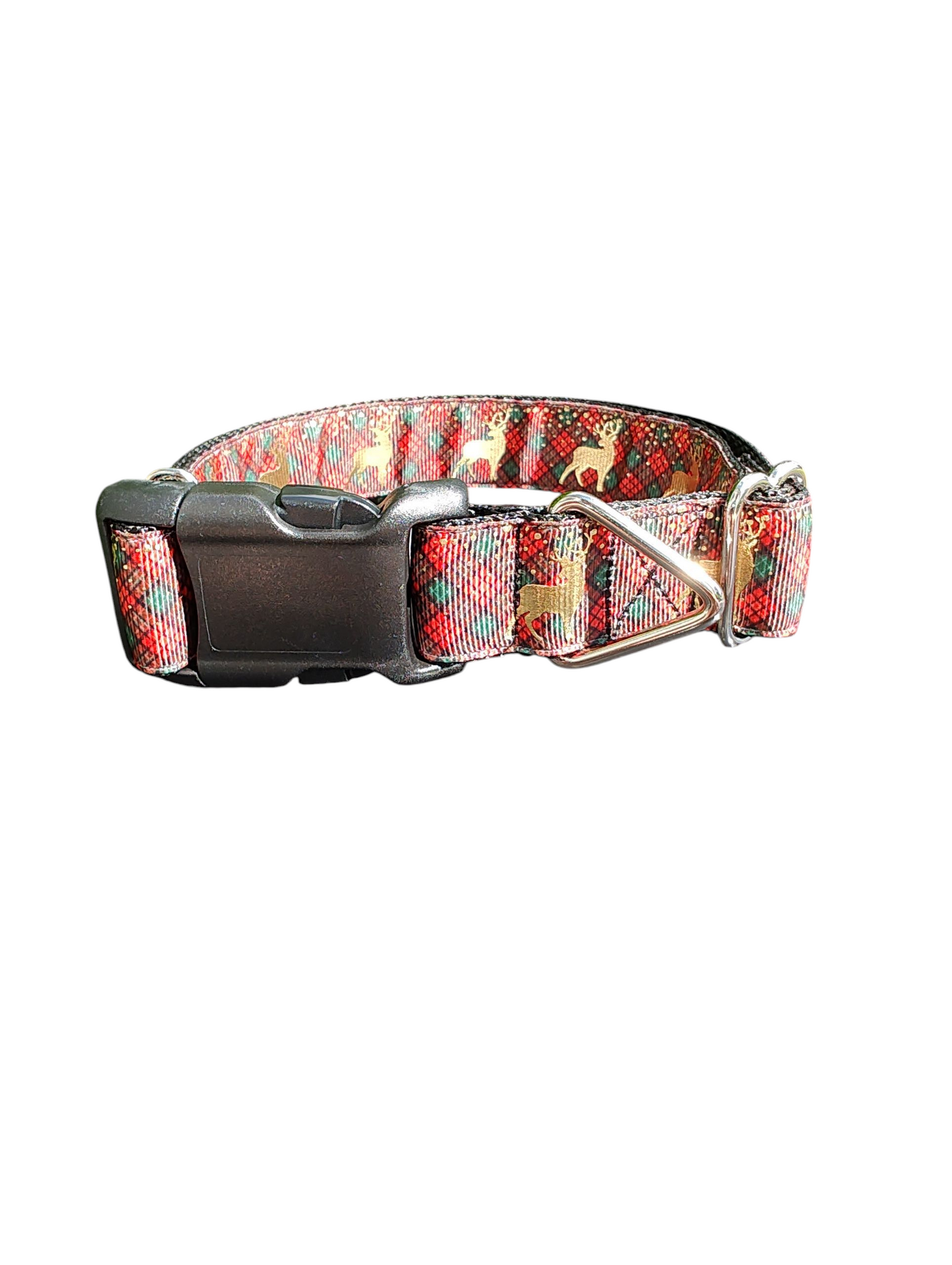 Collar de nailon para perro con diseño de ciervo a cuadros rojos y verdes