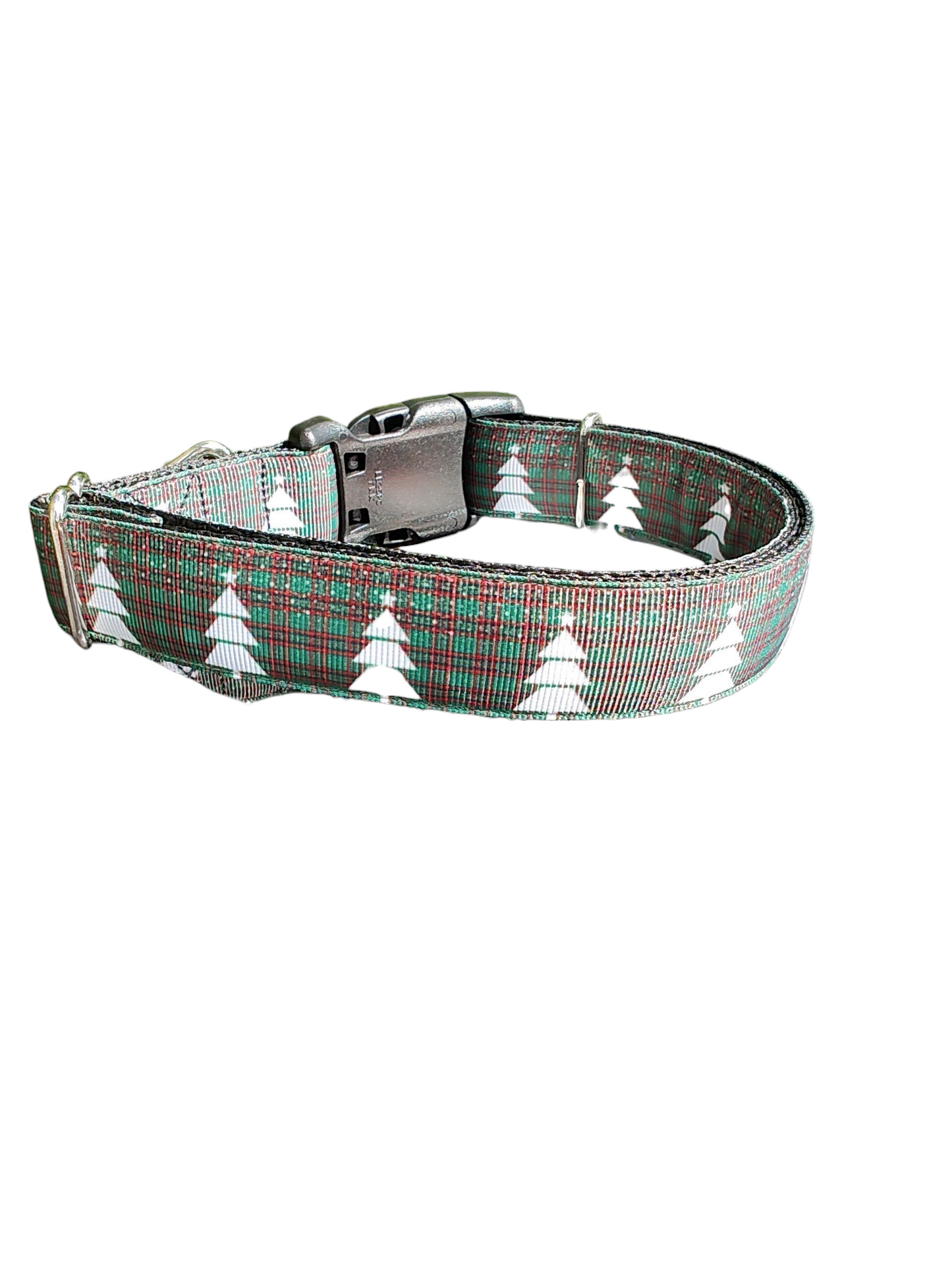 Collar de nailon para perro con árboles a cuadros verdes
