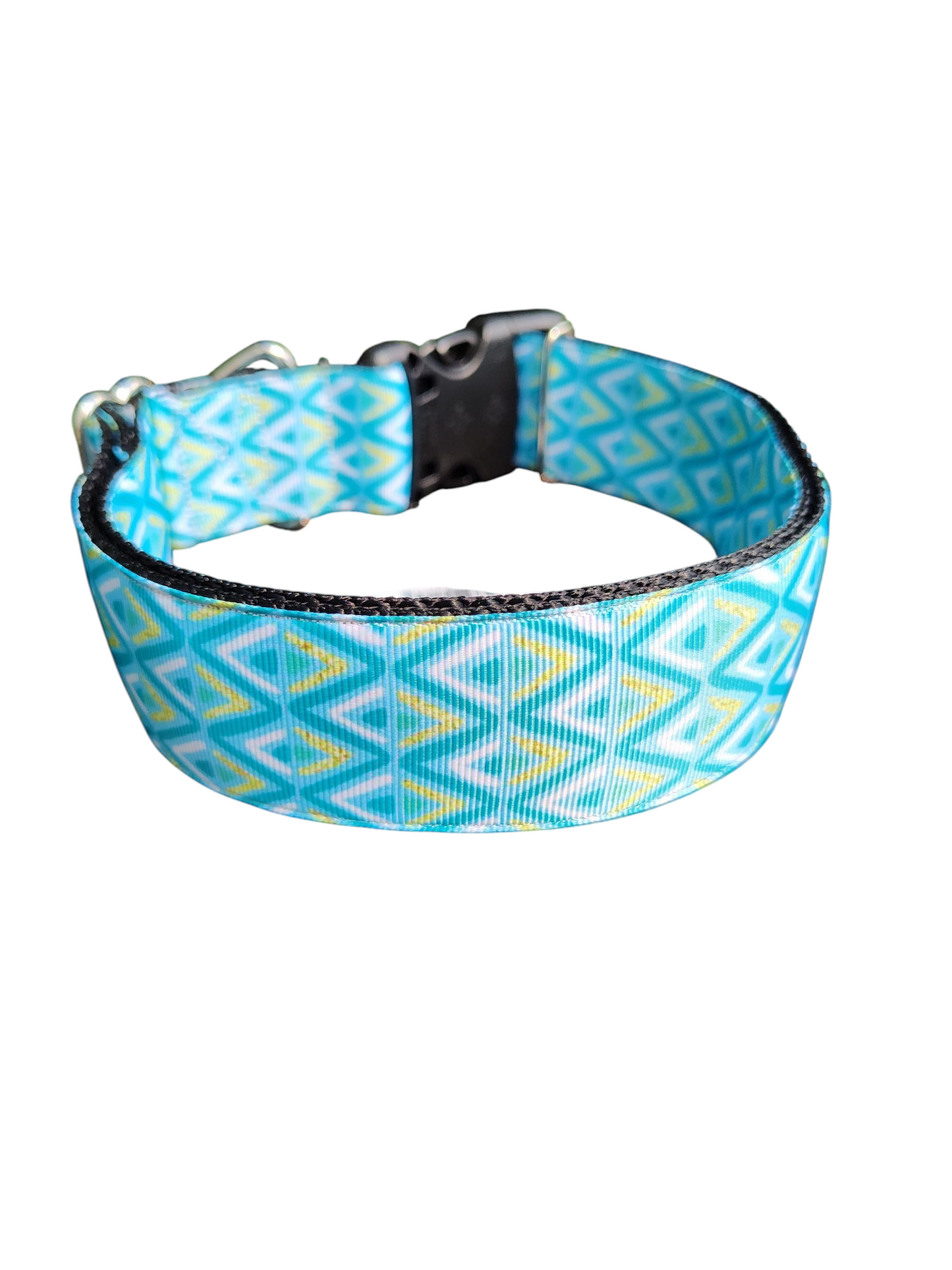 Collar para perro de nailon azul en zigzag de 1,5" de ancho