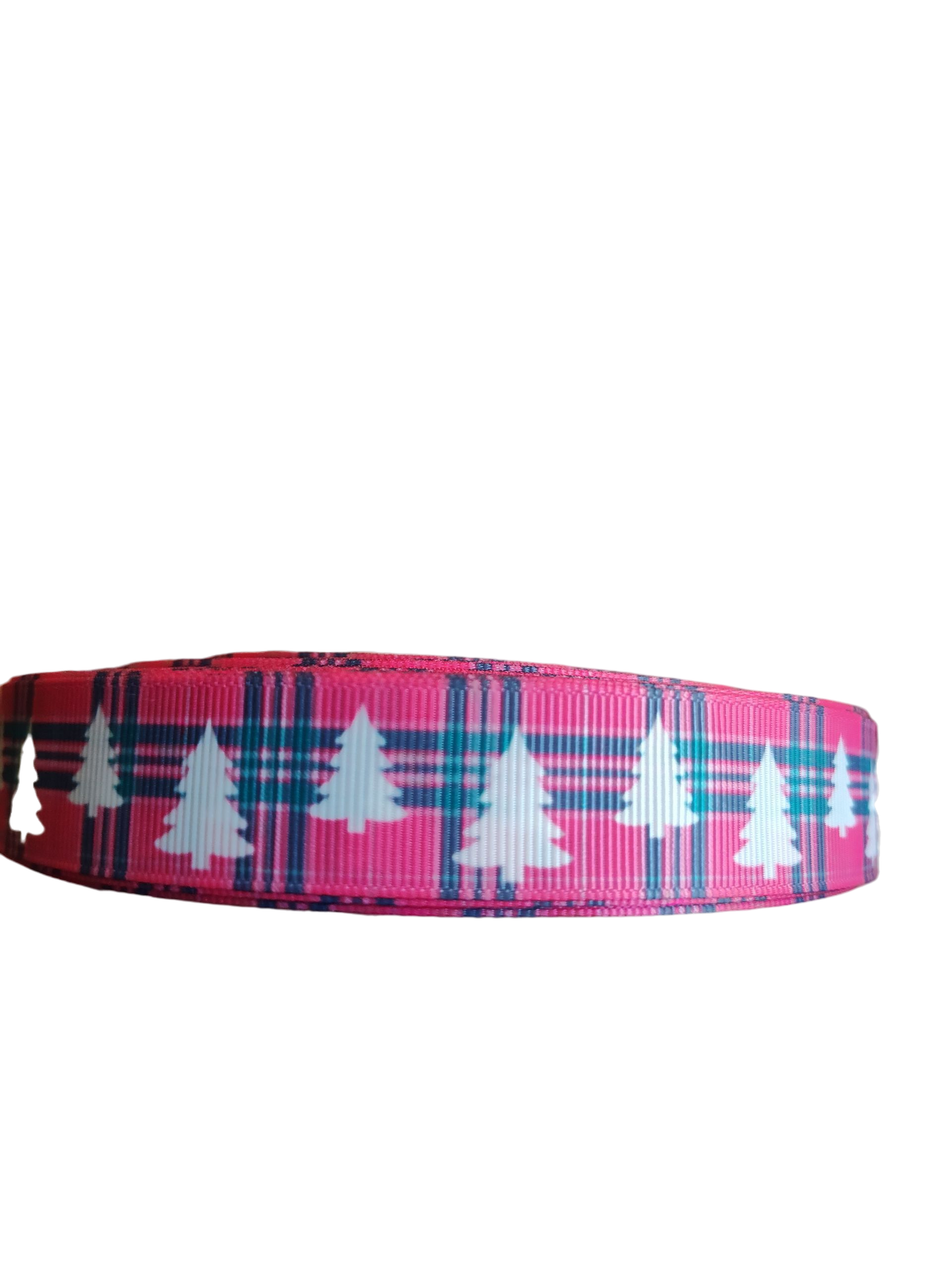 Collar de nailon para perro con árboles a cuadros rosas