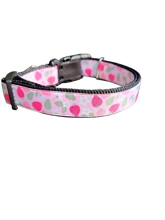 Collier pour chien en nylon à motifs de fraises roses