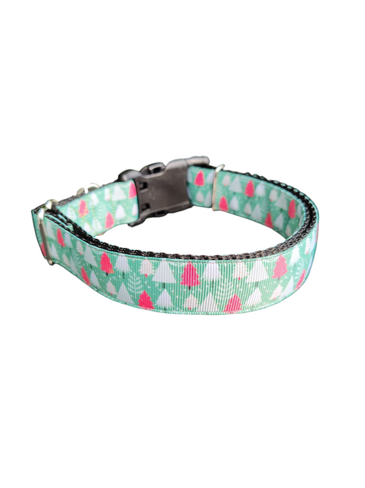 Collier pour chien en nylon à motifs d'arbres verts et roses