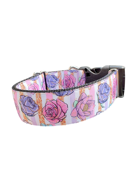 Collier pour chien en nylon à motif de roses de dessin animé de 3,8 cm de large