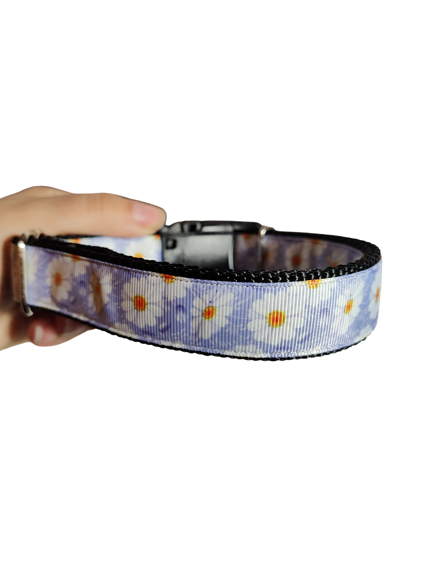 Collier pour chien en nylon à fleurs blanches